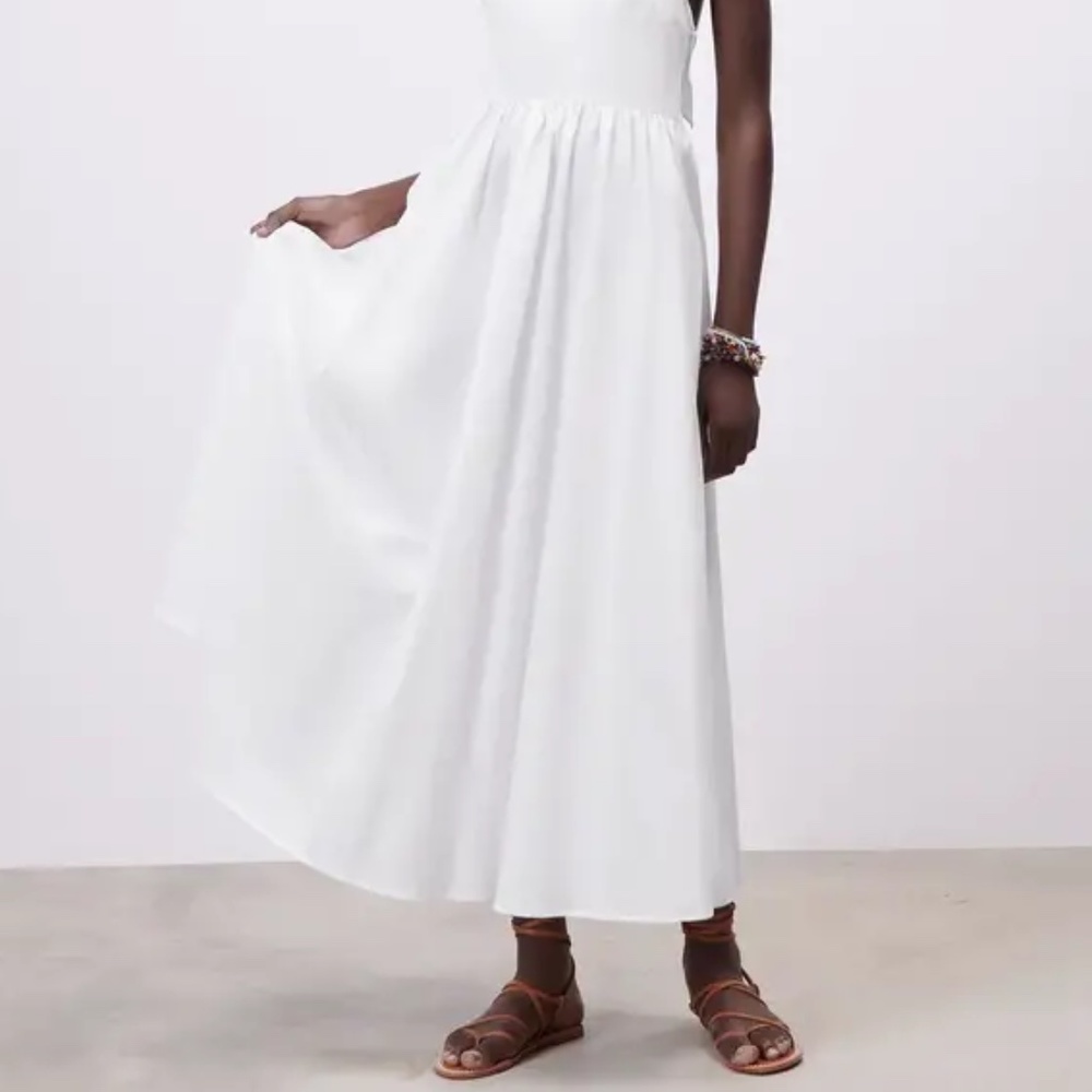 Zara White Halter Poplin Maxi Dress - Picture 14 of 16
